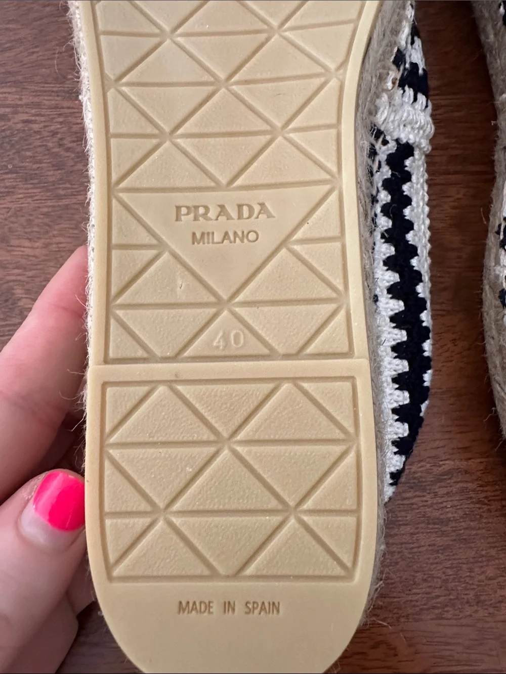 Prada Logo Triangle Blue & White Crochet Espadrilles Calzature Donna NWT